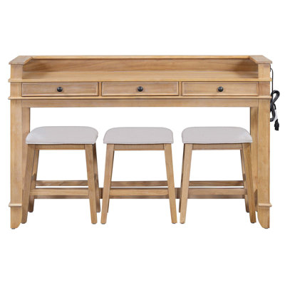 Ensemble de table de salle à manger 4 pièces pour 3 personnes, ensemble de table et chaises de cuisine rétro avec 3 tiroirs de rangement, idéal pour les petits espaces