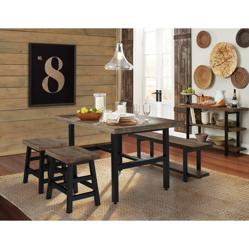 Pomona 20" Counter Height Bar Stool with Solid Wood Seat and Black Metal Legs, Rustic Brown, Short Stool (20" Seat Height)