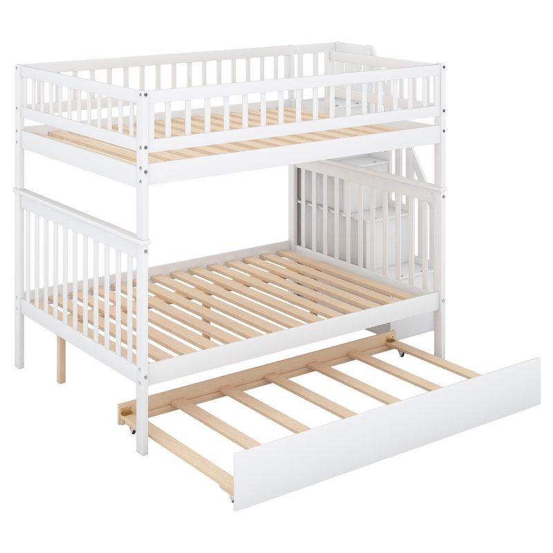 Lit superposé standard en bois massif avec lit gigogne Cheol par Harriet Bee, Blanc