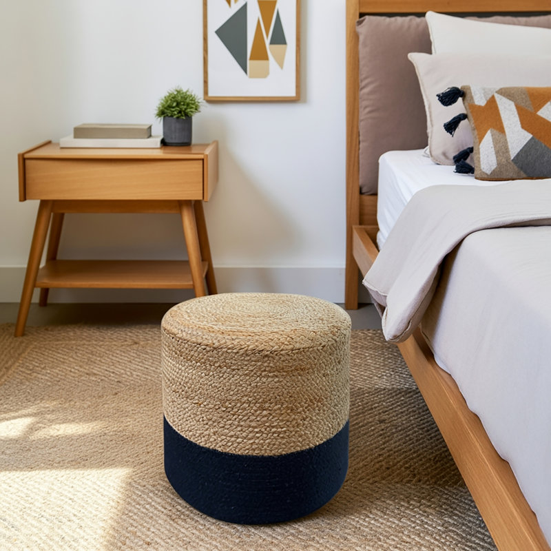 Natural Braided 18" Wide Duo Pouf - Handwoven Jute and Cotton Blend Ottoman – Ideal for Indoor or Covered Outdoor Use - Stylish and Multi-functional as ottoman, footrest, & decor