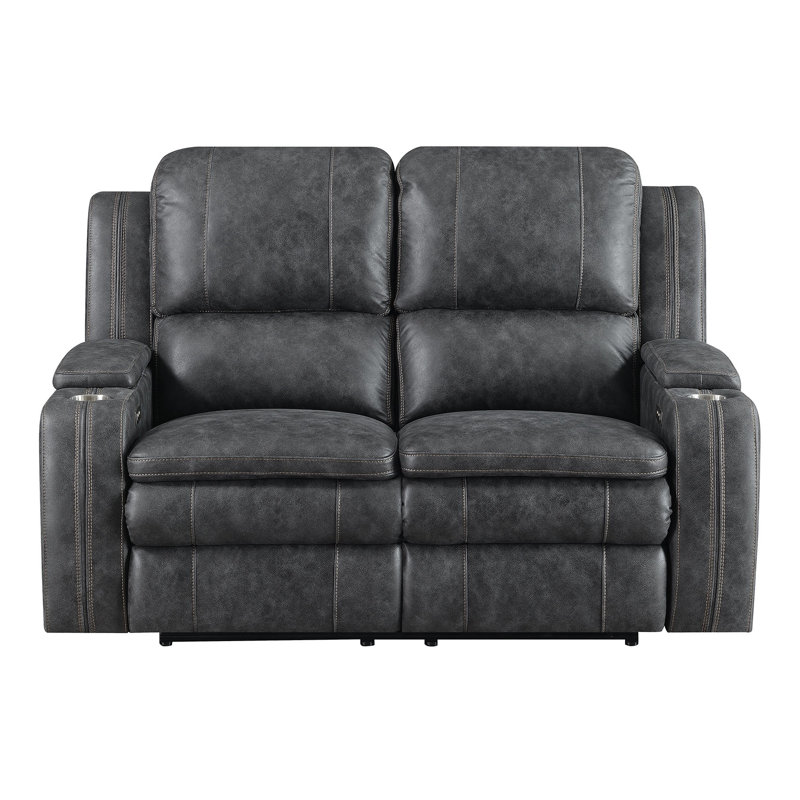 Alaattin 61'' Wide Power Reclining Loveseat with cupholder and storage in each arm (Gray color)