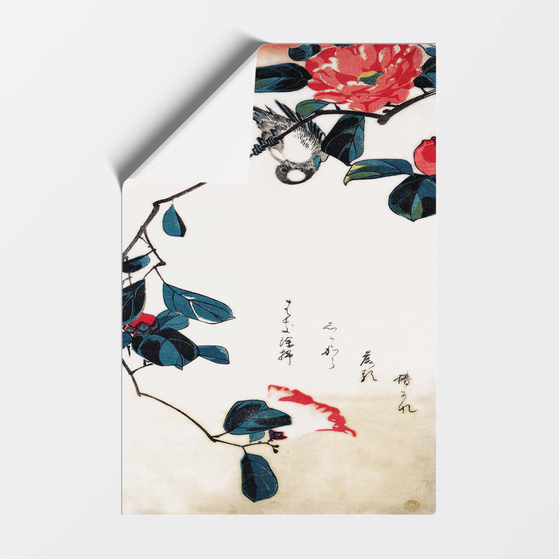 Camellias & Bullfinch Bird by Utagawa Hiroshige - Frameless Print, 42 cm H x 29.7 cm W