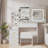 Vanity Desk with Mirror and LED Lights, Makeup Vanity Desk with Sliding Lighted Mirror, Dressing Table Set with Stool & 4 Drawers, Storage Shelves