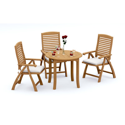 Ensemble de salle à manger 3 pièces en bois de teck de qualité A: table ronde de 36 po avec accoudoirs inclinables et pliables Ashely # 11AS0702