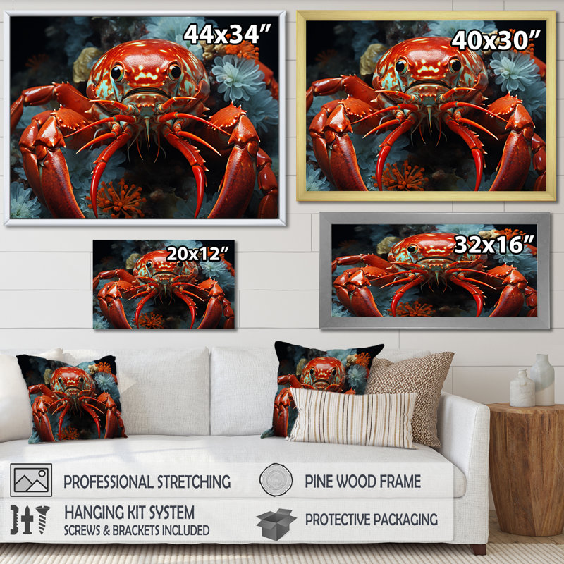 «Modern Modern Red Mantis Shrimp», reproduction sur toile, Cadre doré simple, H 12 po x l 20 po x P 1 po