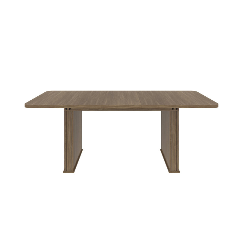Modern Dining Table For 6-10 People, Wood Kitchen Table With Double Robust Pedestal, Wooden Dinner Table For Dining Room