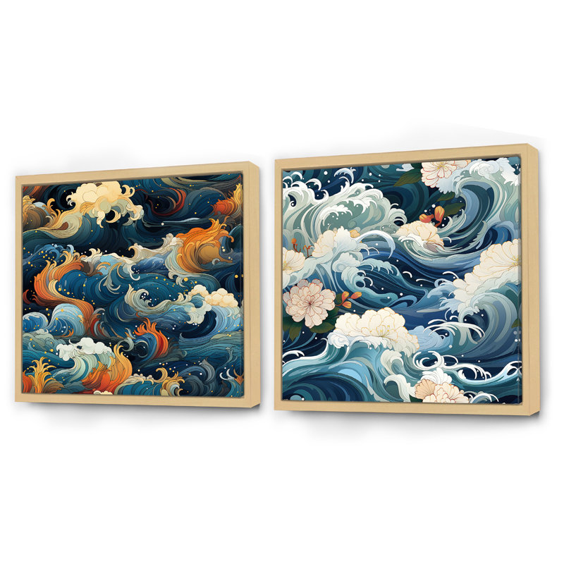 Purifoy - Ensemble de 2 collages nautiques et carrés de plage, Cadre flottant brun, H 36 po x l 73 po