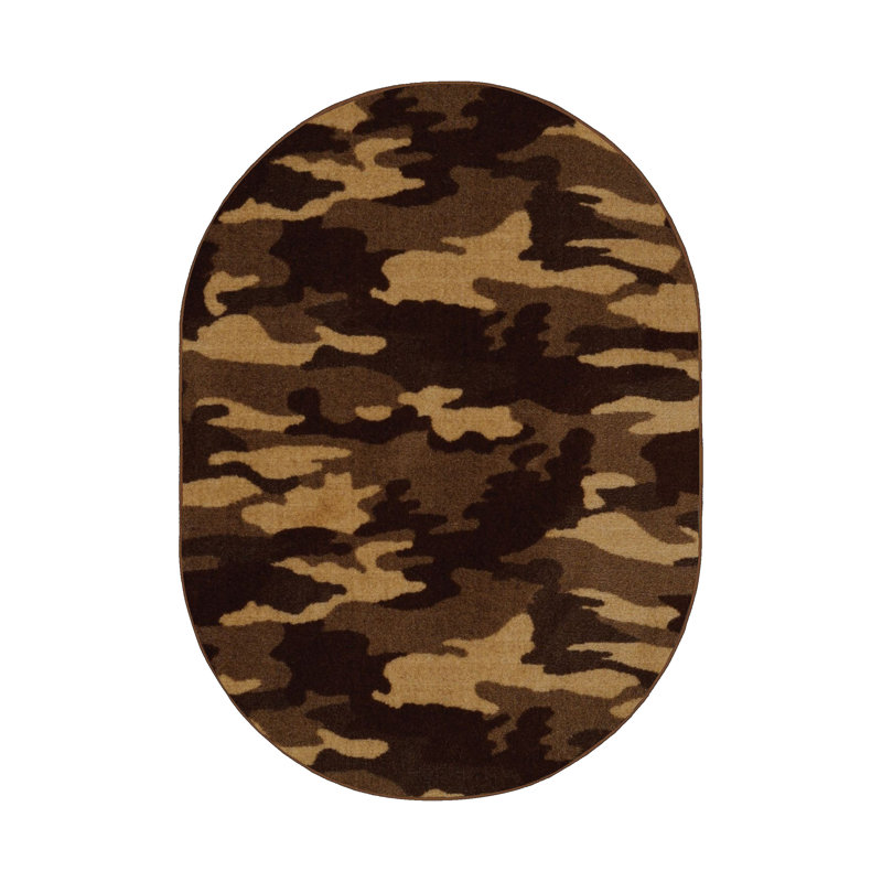 Tapis brun / brun clair à imprimé animal, Ovale 4 pi x 6 pi