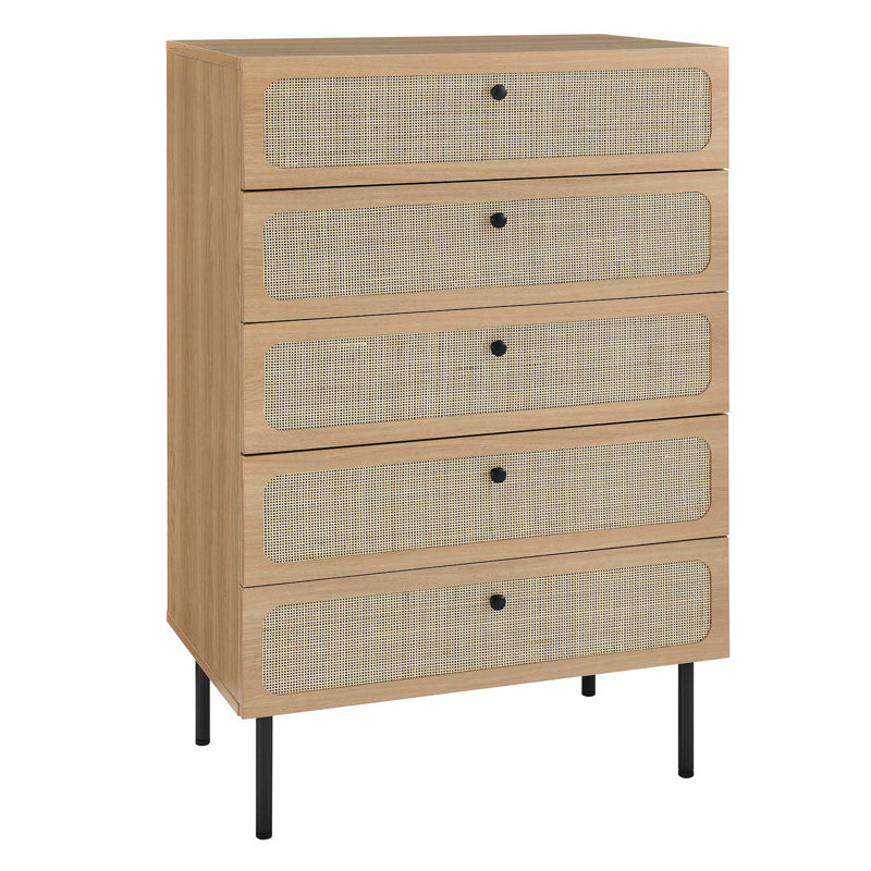 Commode 5 tiroirs Modway, Chêne / Noir