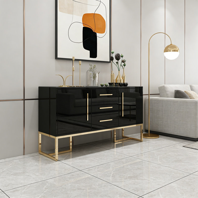 Armoire d'appoint avec rangement de style luxueux, H 33,46 po x l 47,24 po x P 15,75 po, Noir / or