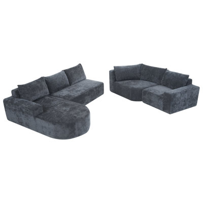 139" Oversized Modular Sofa Cloud Sectional Sofa Set Upholstered Couches Ushaped Sofa With Deep Seat For Living Room, Grey
