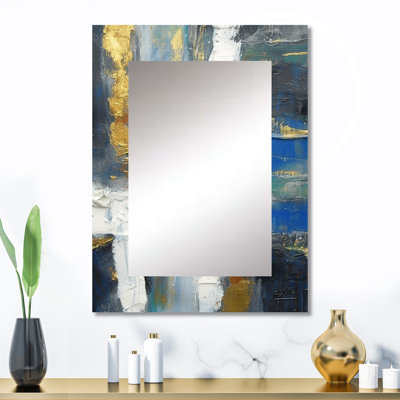 «Ethereal Knowing Royal Blue and Gold I», peinture abstraite, miroir mural unique, miroir moderne, reproduction d'art en métal