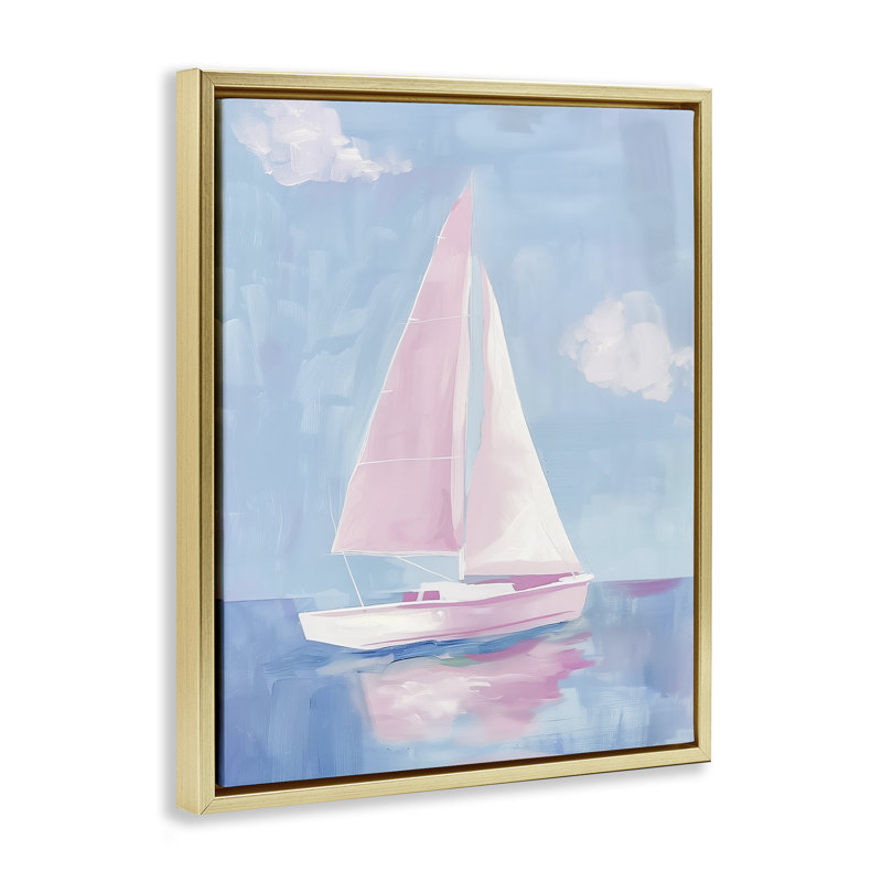 Cadre flottant de voilier rose discret, design par Arlington Prints, H 31 po x l 25 po, Cadre flottant métallique doré