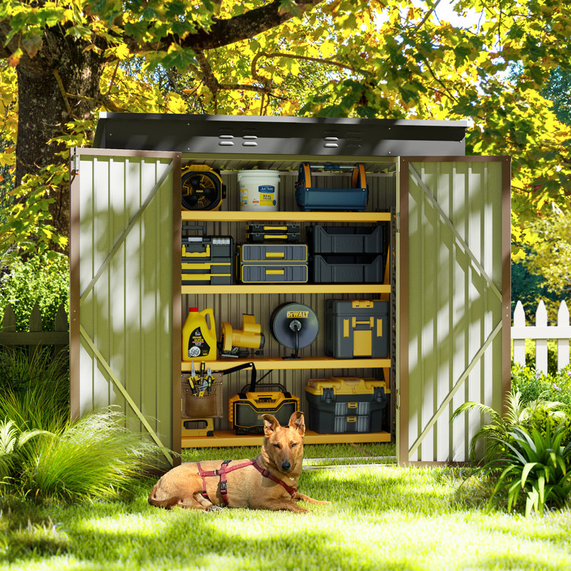  6 ft. W x 4 ft. D Vertical Metal Storage Shed, Gray/Brown