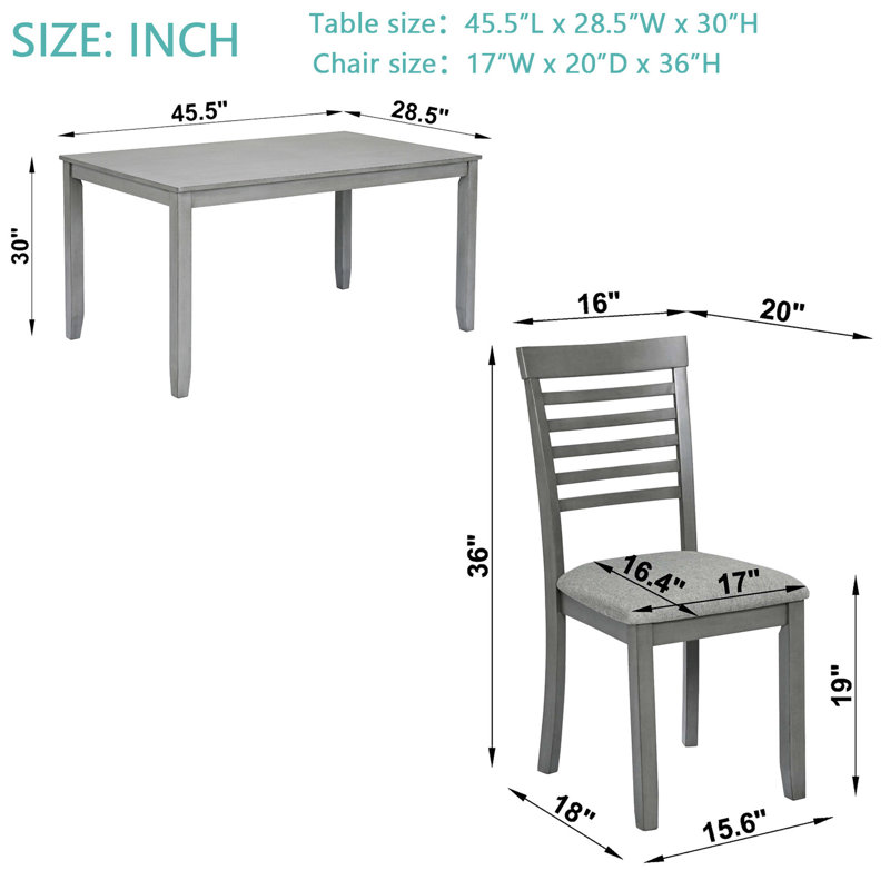 Modern 5 Dining , Rectangular Grey Wood Table And 4 Cozy Padded Seats Wooden Upholstered For Home, Grey