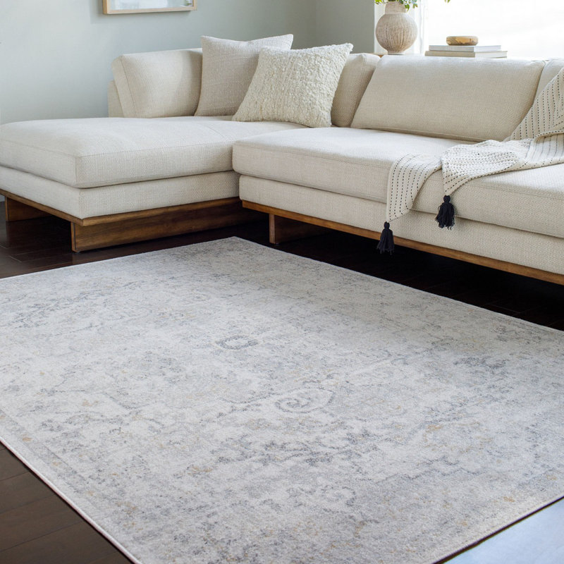 Grey Traditional Rug, Floral Stain Resistant Easy to Clean Rug For Living Room, Dining Room, Bedroom, Kitchen