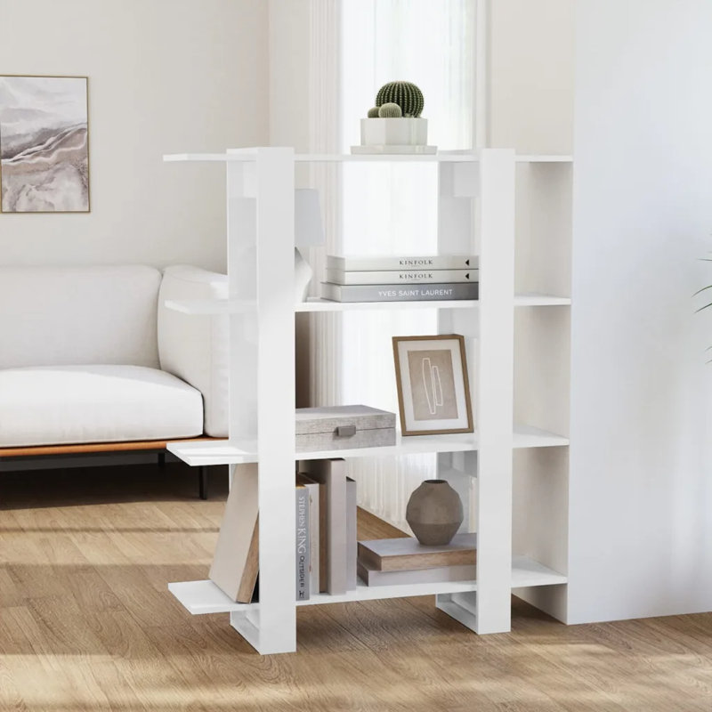 Burnaby 123.5cm H Etagere Bookcase, 123.5cm H x 100cm W x 30cm D, High Gloss White