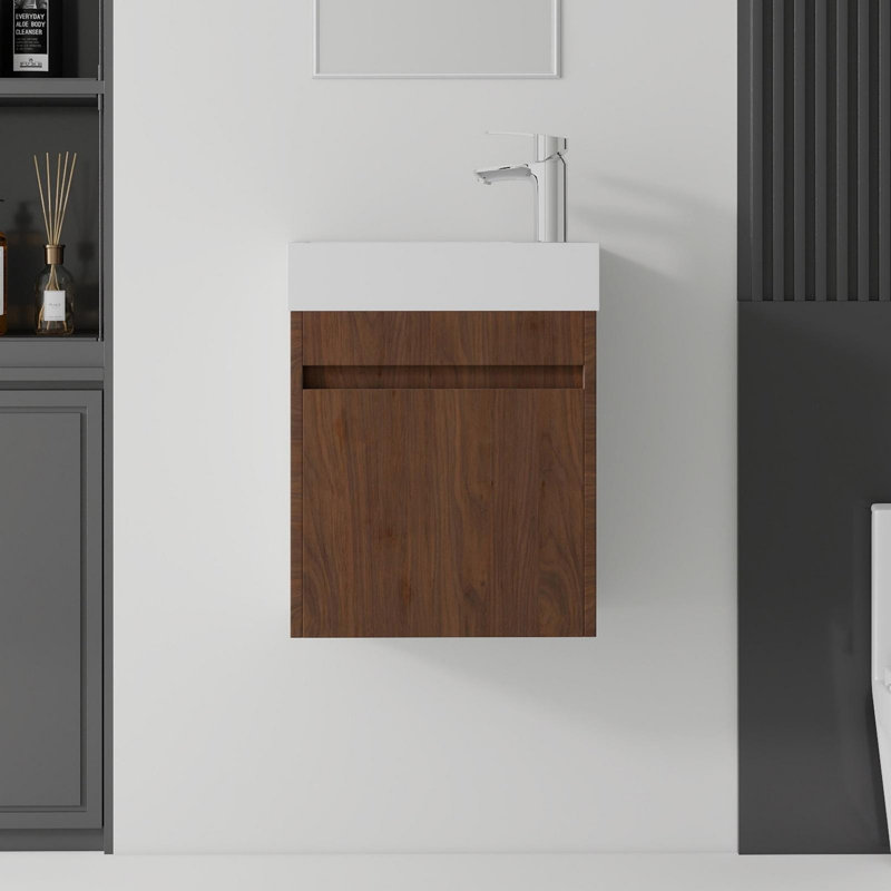 Ensemble de meuble-lavabo mural 18 po avec lavabo et portes à fermeture en douceur pour petites salles de bain, Brown