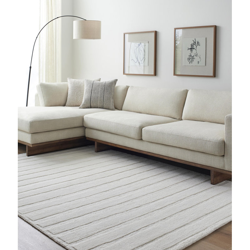 Amani Hand Knotted Wool Striped Area Rug in Cream, Rectangle 10' x 14'
