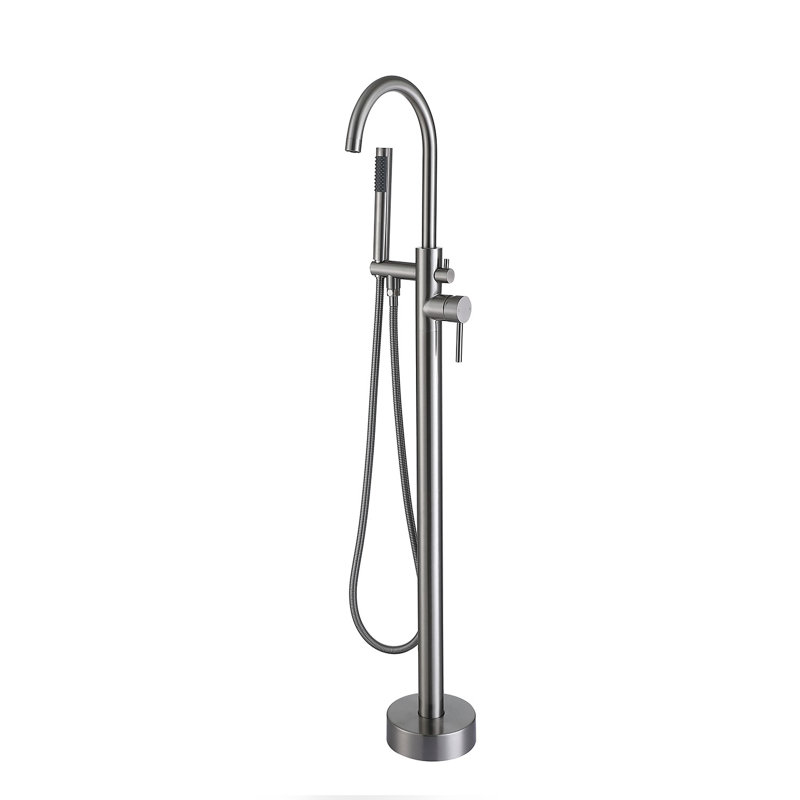 Topcraft Single Handle Floor Mounted Freestanding Tub Filler with Hand shower, Brushed Nickel