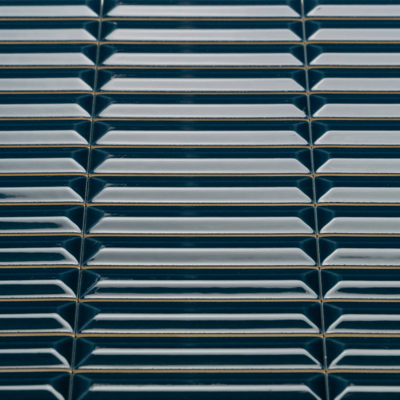 Hashi 4" x 12" Kit Kat Fluted Glossy Wall Tile, Navy Blue