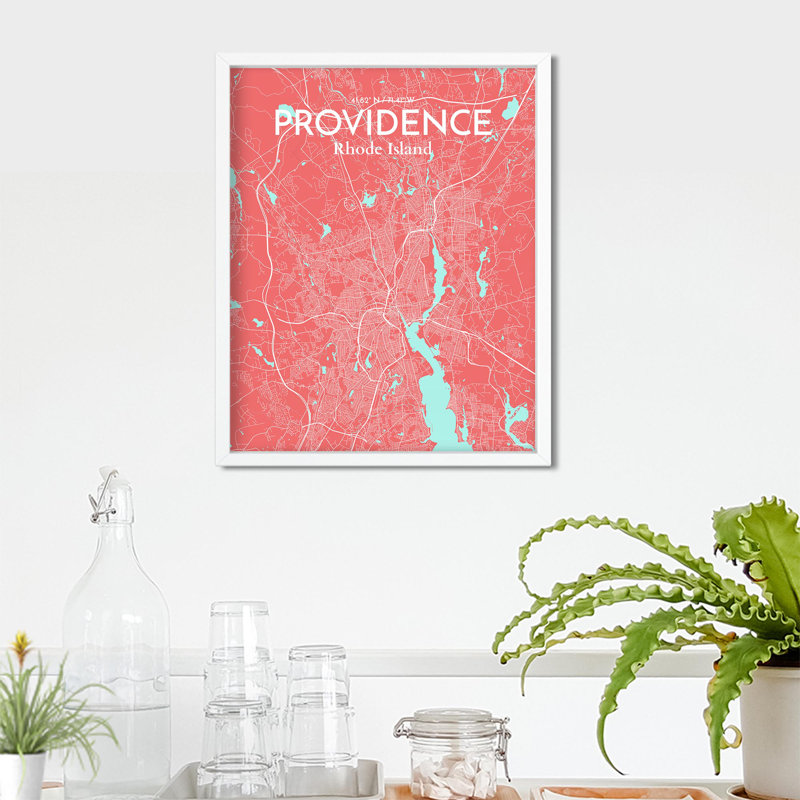 Providence, carte de la ville, impression, Rose / bleu pastel, H 20 po x l 16 po