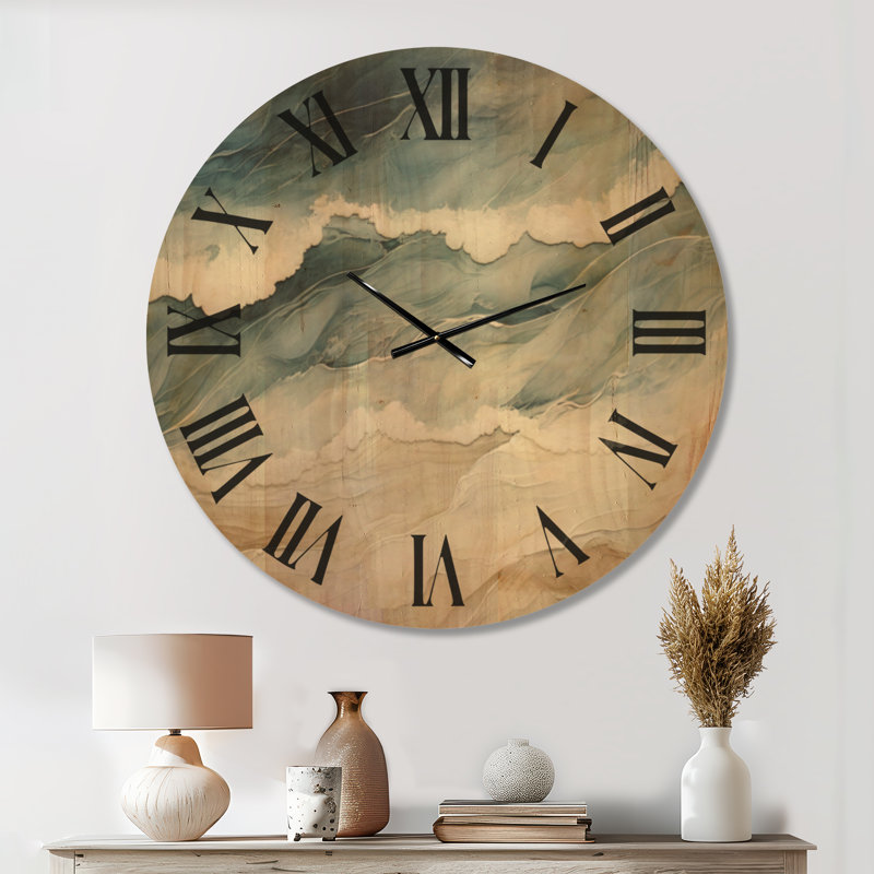 Horloge murale surdimensionnée en bois bleu et beige Modern Modern, Surdimensionné