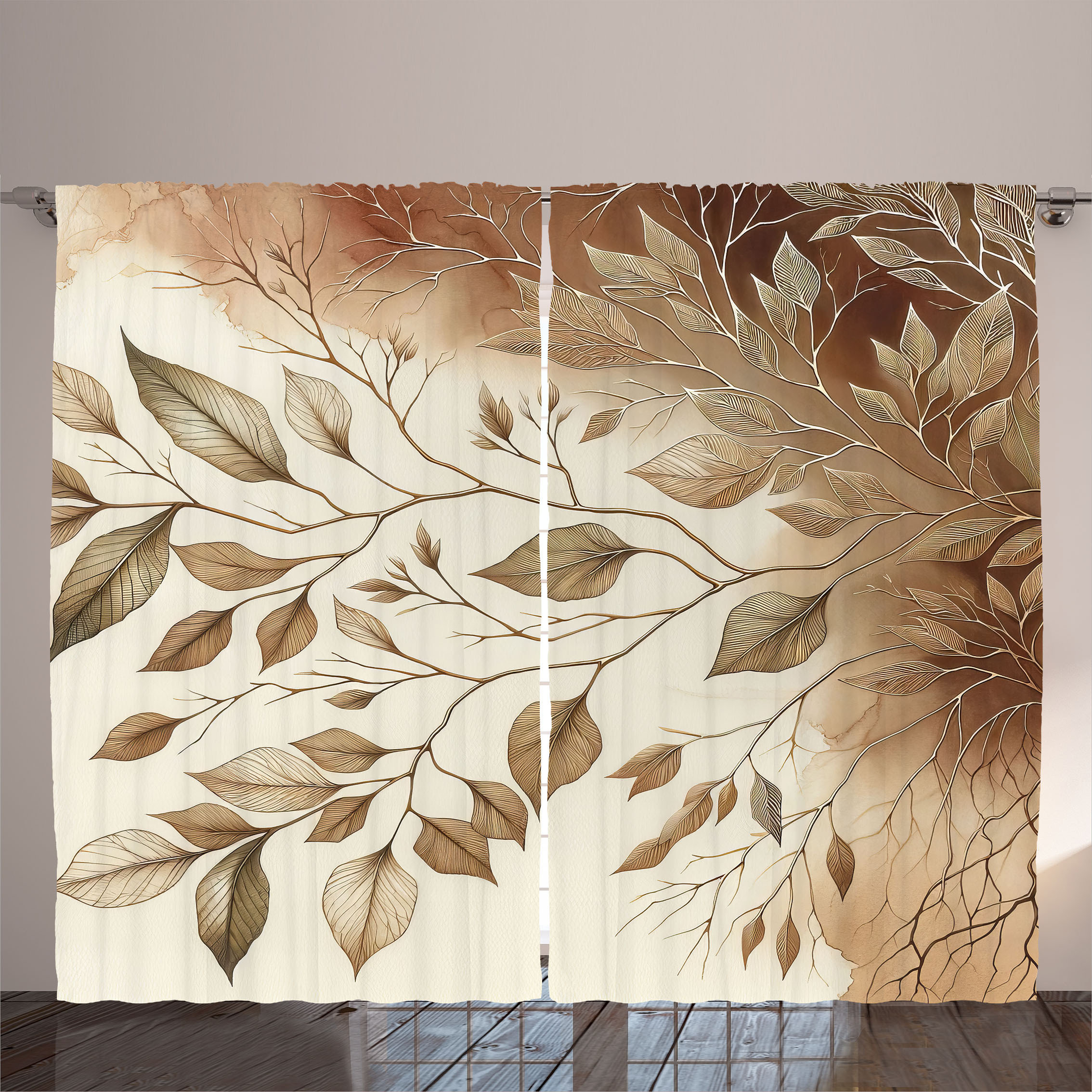 Ambesonne Curtains 2 Panel Set, Watercolor Autumnal Branches, Cream ...