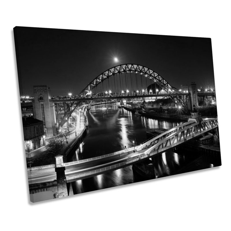 Newcastle Tyne Bridge Quayside B&W - Wrapped Canvas Print, 30.5cm H x 45.7cm W x 2cm D
