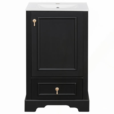 Meuble-lavabo mural 36 po avec lavabo, armoire de rangement en contreplaqué, comptoir en pierre frittée à motif de travertin, pré-assemblé, grain de bois de chêne blanc