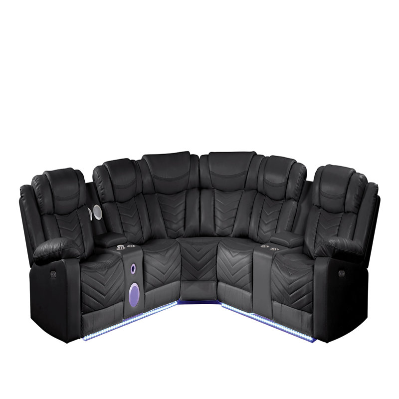 Canapé modulaire inclinable de style moderne, Similicuir noir