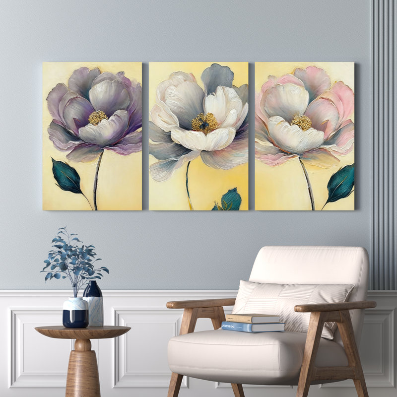 Tableau mural sur toile à motif de pivoines florales, décoration intérieure moderne et élégante (paquet de 3)