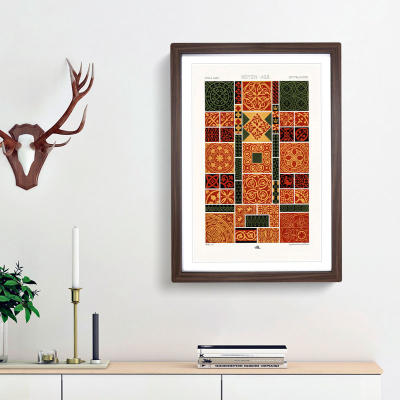 A Middle-Ages Pattern by Albert Racinet - Picture Frame Painting Print, Walnut Framed, 87cm H x 62cm W x 2cm D