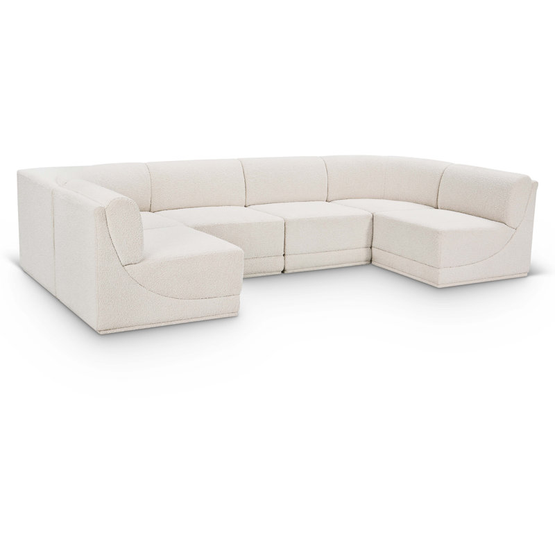 Canapé modulaire rembourré 6 pièces Ollie, Tissu crème bouclé