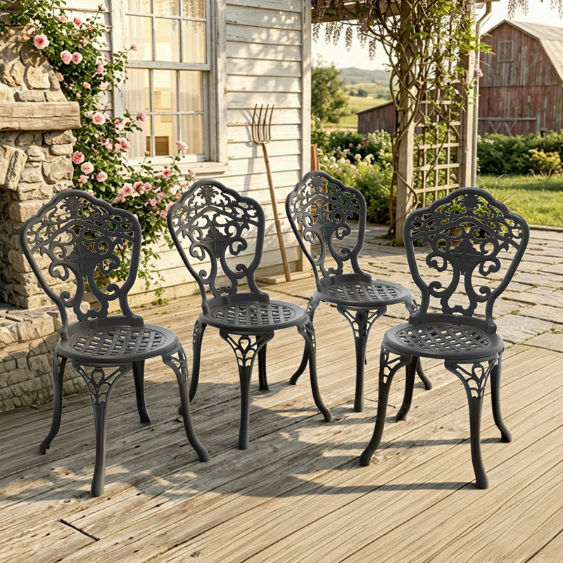 Ensemble de 6 chaises de patio en aluminium, chaises d'extérieur compactes à cadre noir, largeur de siège 15,35 po, 6