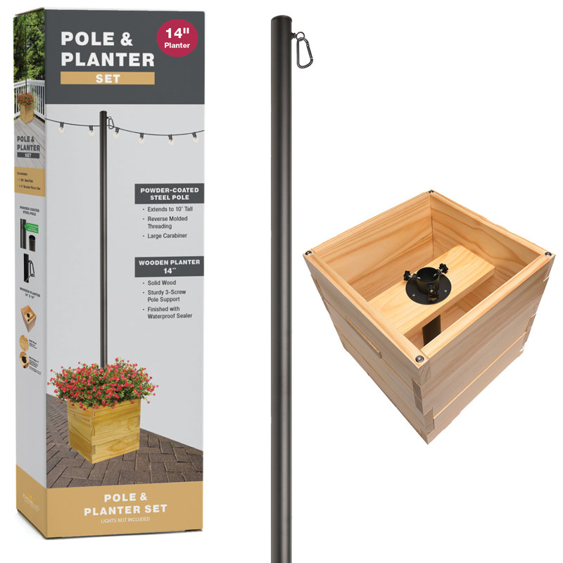 Ensemble de pot à fleurs en métal avec poteau d'éclairage extensible Jullisa , H 14 po x l 14 po x P 14 po