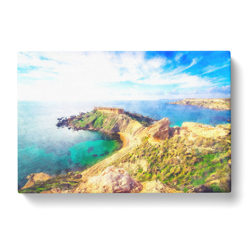 Sea View From Malta - Wrapped Canvas Painting, 40cm H x 60cm W x 3cm D