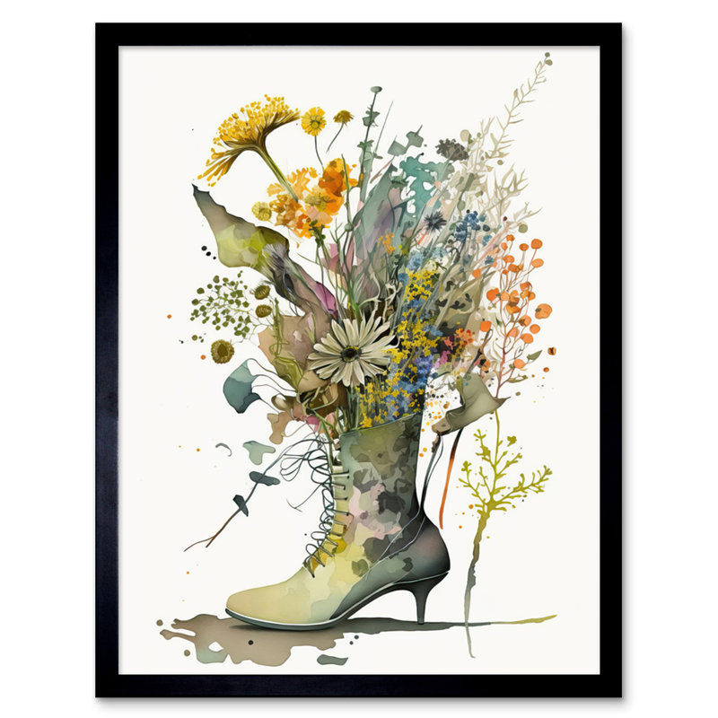 Sierraville Spring Wildflower Bouquet Stiletto Military Boot - Single Picture Frame Print