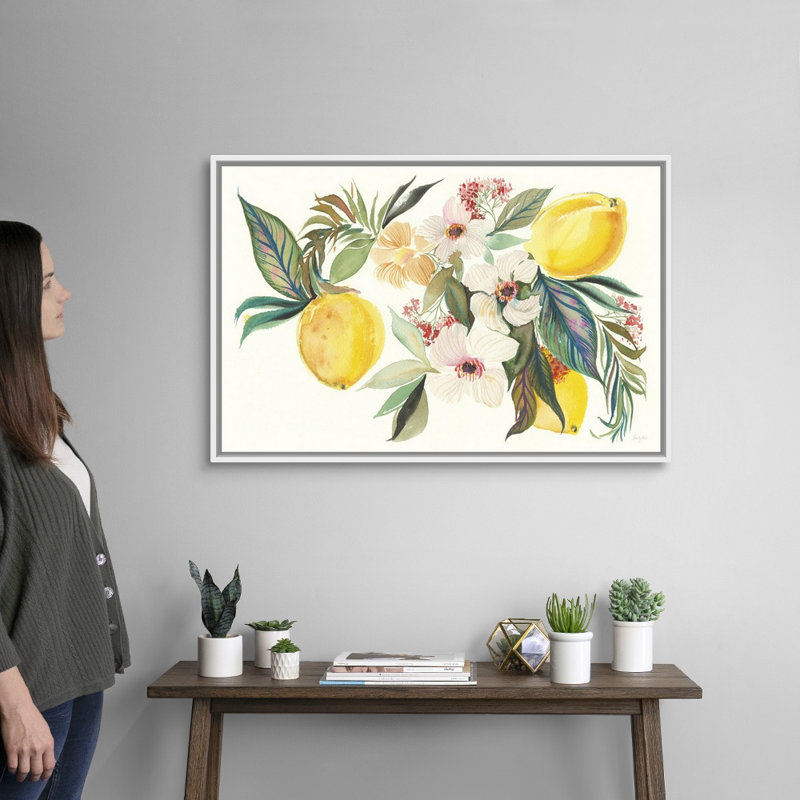 Reproduction d’art sur toile, "Citrus Summer I" par Kristy Rice, Cadre flottant blanc, H 26 po x l 38 po x P 1,75 po