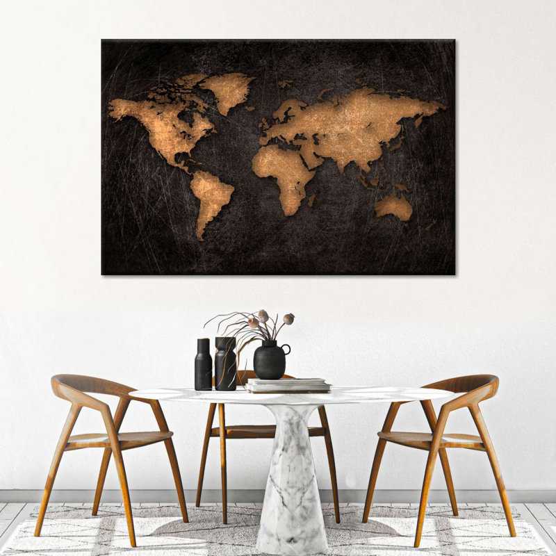 Carte du monde vieilli XXXIV, H 24 po x l 36 po x P 1,25 po