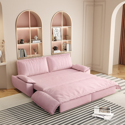 Grand canapé-lit escamotable de 73,2 po, canapé-lit convertible 3 en 1, causeuse en velours multifonctionnel, rose