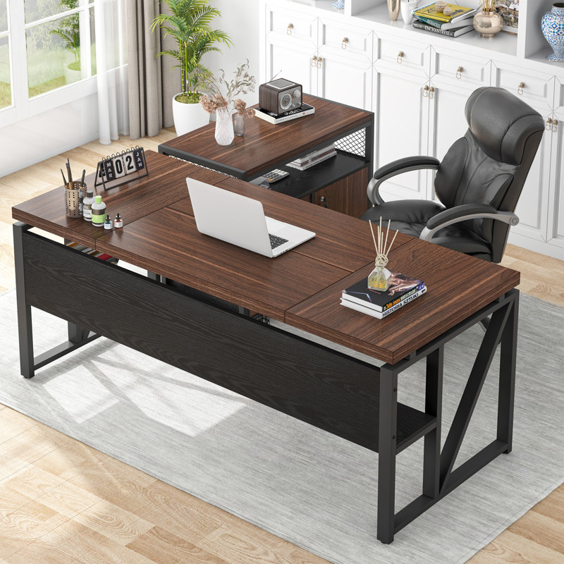 Bureau de direction et classeur latéral 2 pièces Lympsham, H 29 po x l 63 po x P 55 po, Brun foncé / noir