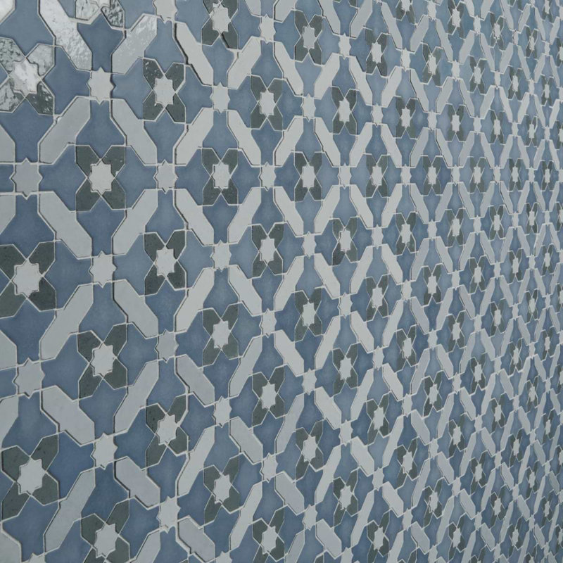 Cantico Safi Mixed Finish Lava Stone And Cement Mosaic Tile, River Blue