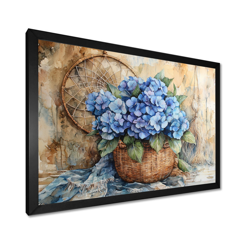 «Boho Blue Hydrangea Bliss II», art mural hortensia, Impression d'un seul cadre photo, H 30 po x l 40 po, Noir