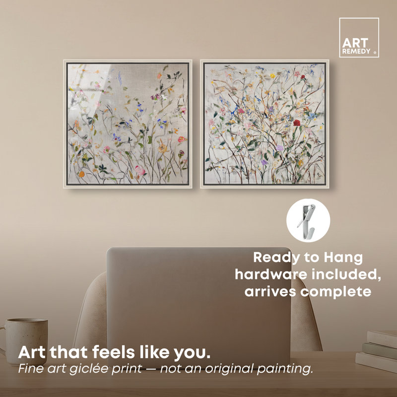 "Floral Decay Diptych", ensemble de décorations murales encadrées par Art Remedy, cadre argenté, 12 x 12, 13"H x 13"W