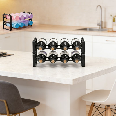 Stackable 8-Bottle Wine Rack For Countertop And Cabinet, Adjustable 2-Tier Space-Saving Holder For Small Spaces, Pantry, Bar, And Refrigerator