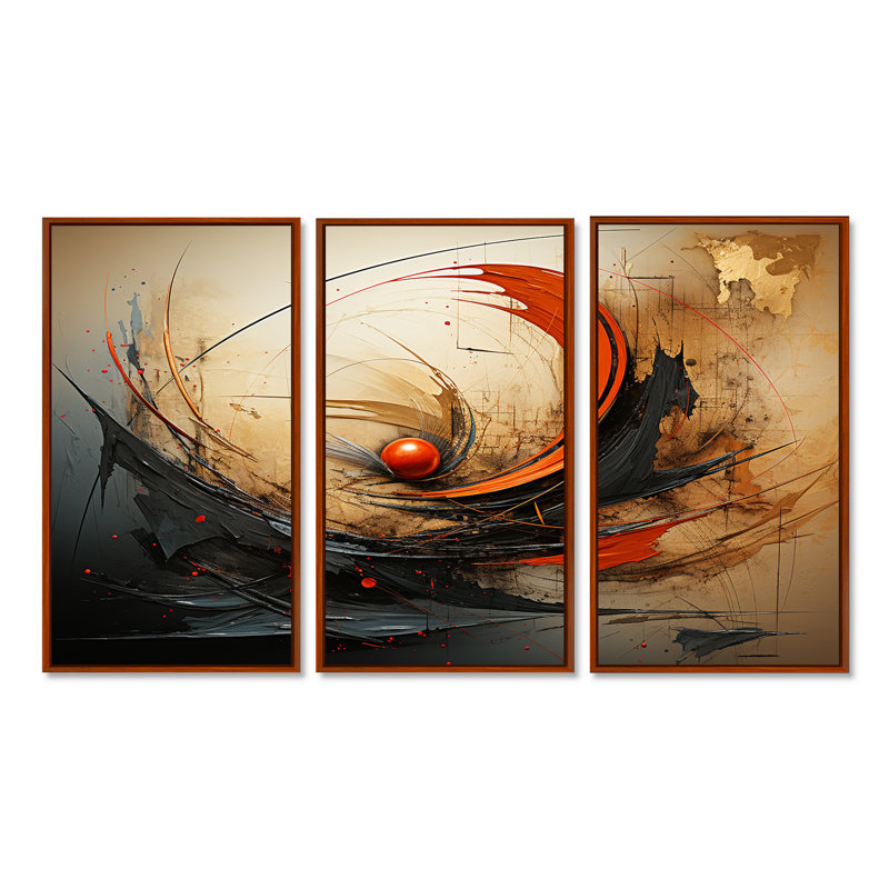 Wild Waves Retro Orange Core - ensemble d'impression d'art mural abstrait en spirale, H 28 po x l 36 po x P 1 po
