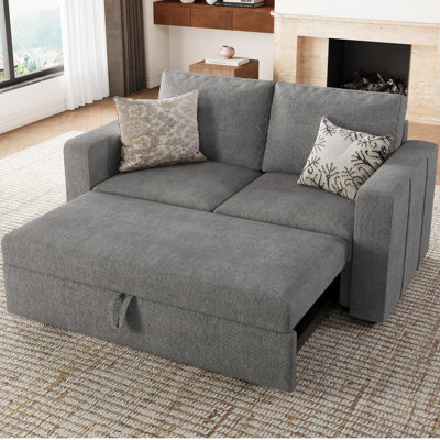 Rafael 2 Seats Fabric Sectional Pull Out Sofa Memory Foam Mudular Sofa For Living Room