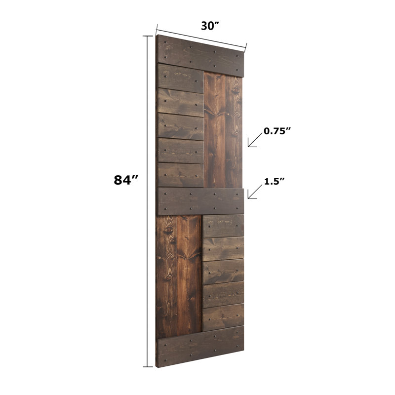Porte de grange coulissante en bois de pin noueux S Series sans trousse de quincaillerie, 30 po x 84 po