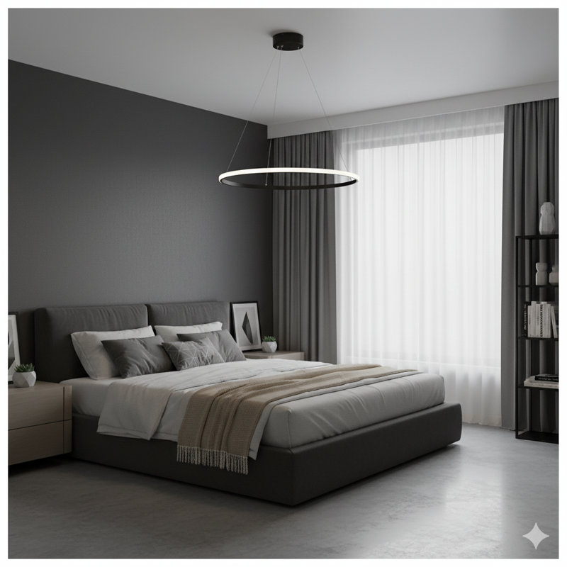 Afaan 1 - Modern LED Single Ring Pendant Chandelier – Adjustable Aluminum Hola Ceiling Light, 2cm H x 40cm W x 40cm D